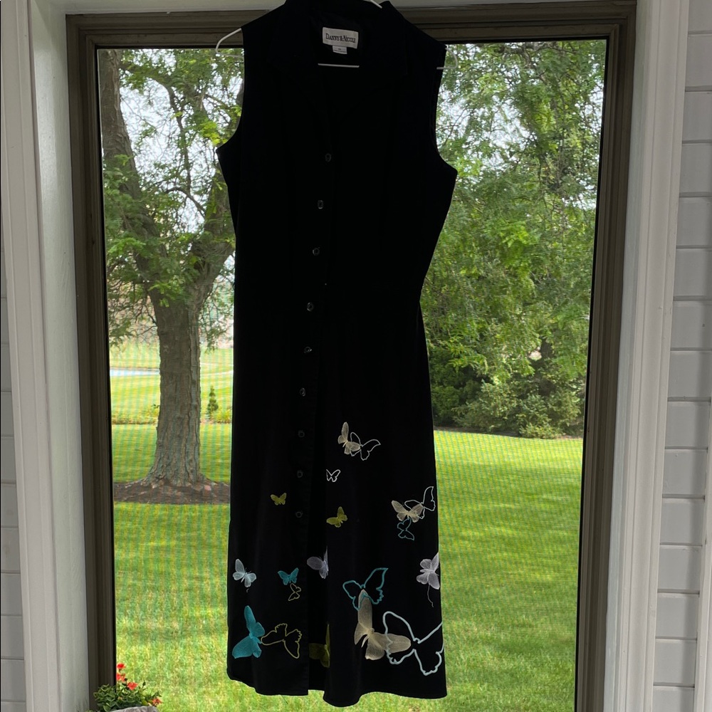 Danny & Nicole Black Midi Dress with Butterfly Accents